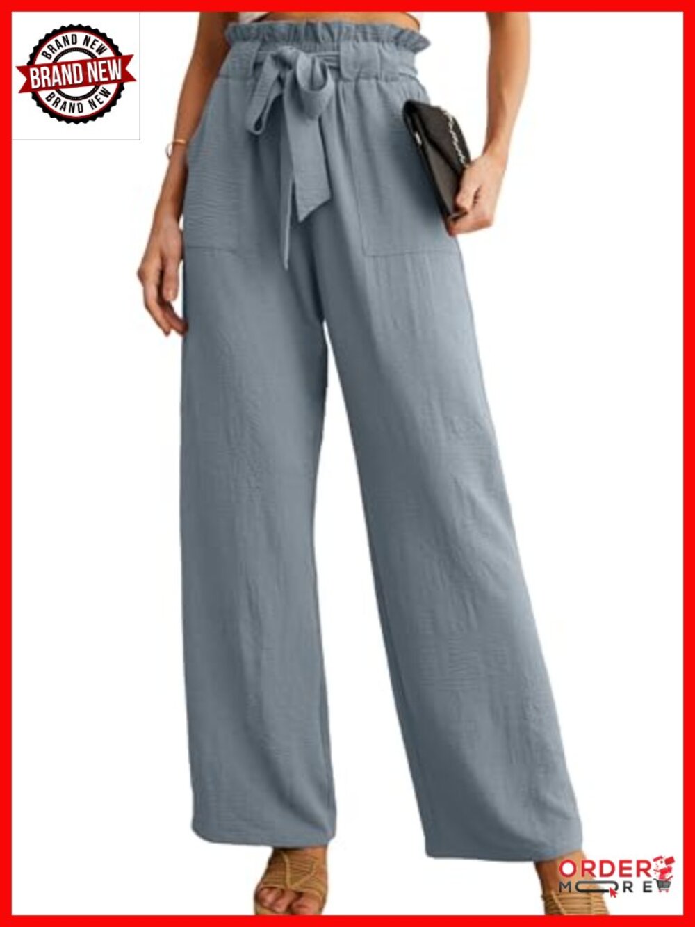 Petite Wide Leg Pants High Waisted Paperbag Elastic Pull On Ankle